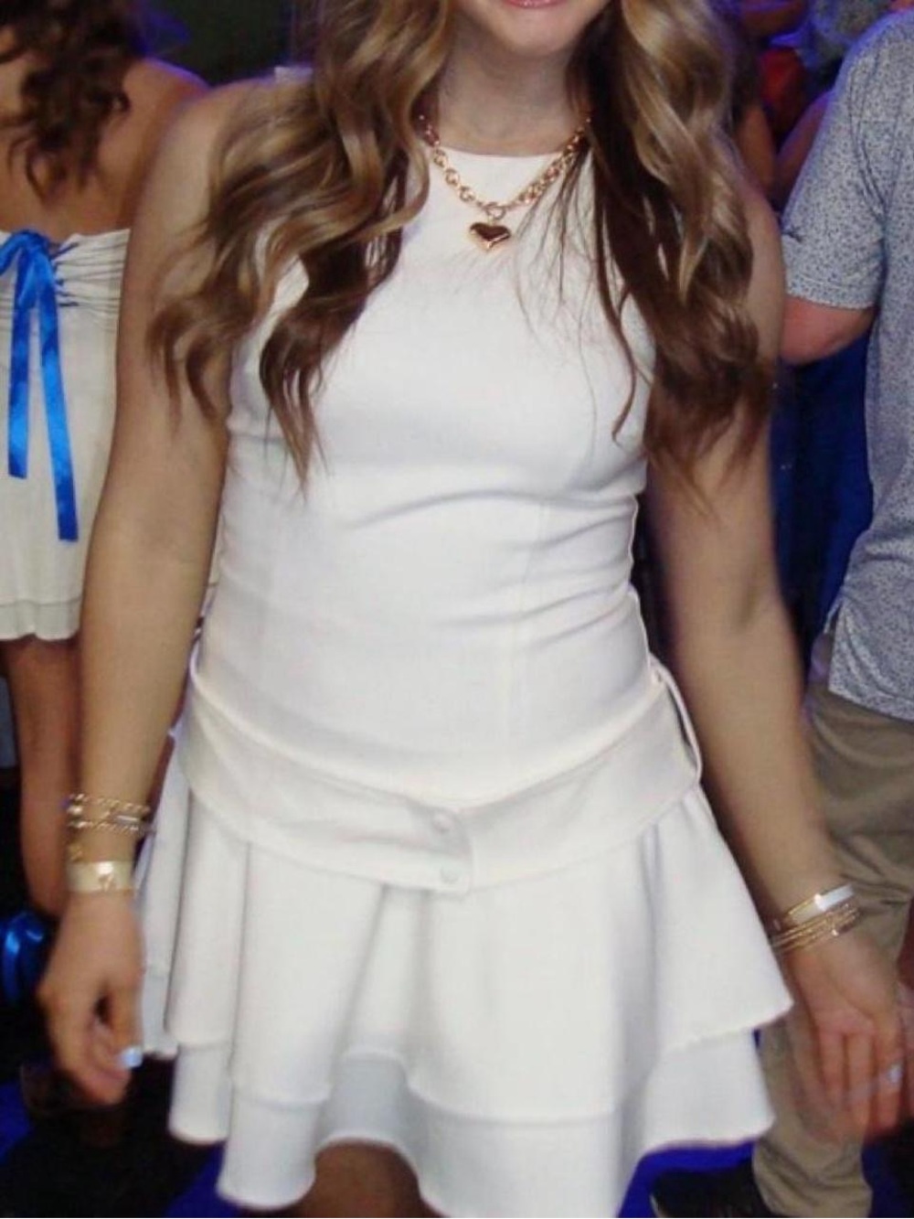 Sleeveless White Mini Dress with Tiered Skirt